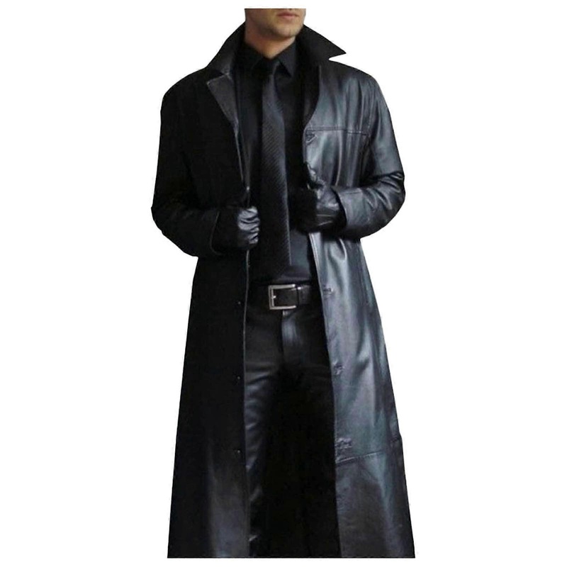 Vampire Black XL Vintage Trench Coat Long Leather Coat Men’s  Leather