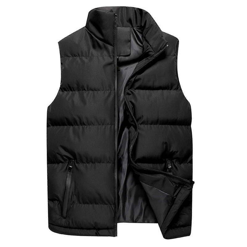 Men’s Sleeveless Quilted Vest 3XL Black Padded Buffer Vest with Zip Pockets Stowable Outdoor Functional Winter Apparel