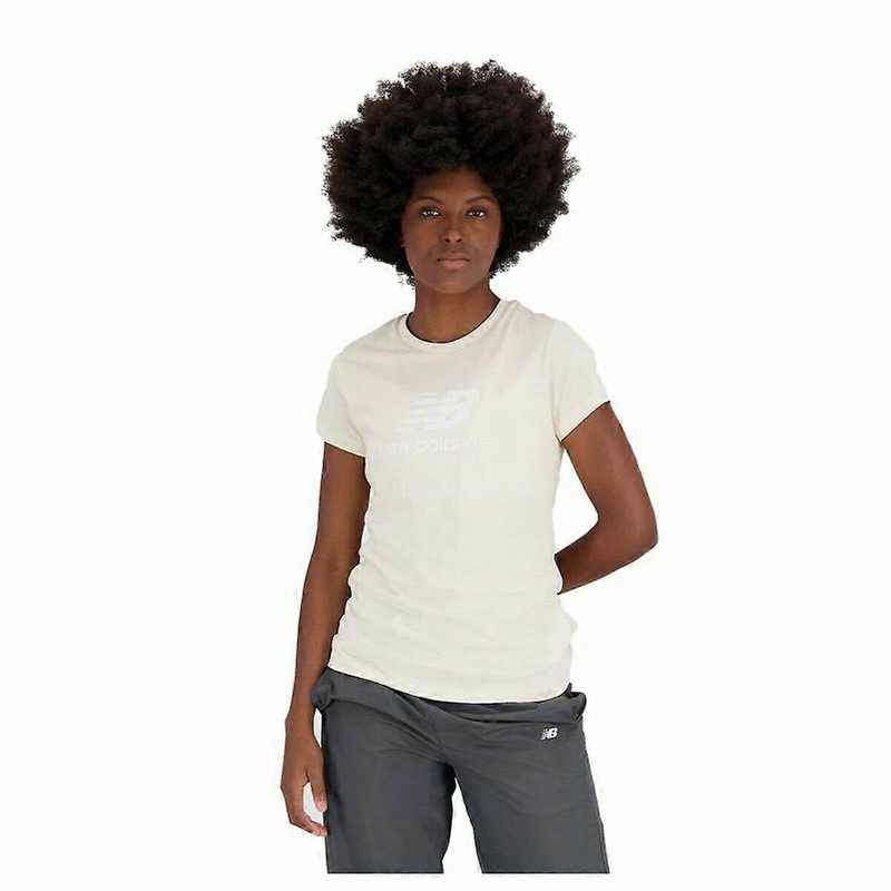 Womens Short Sleeve T-Shirt New Balance Essentials Beige