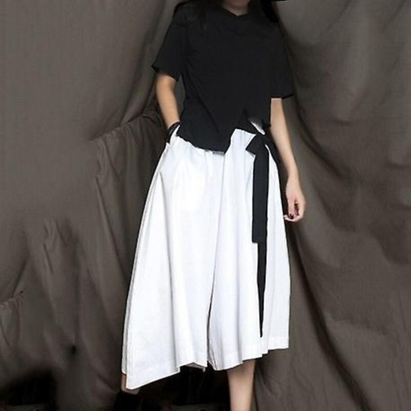High Elastic Waist Irregular Pleated Wide-leg Pants