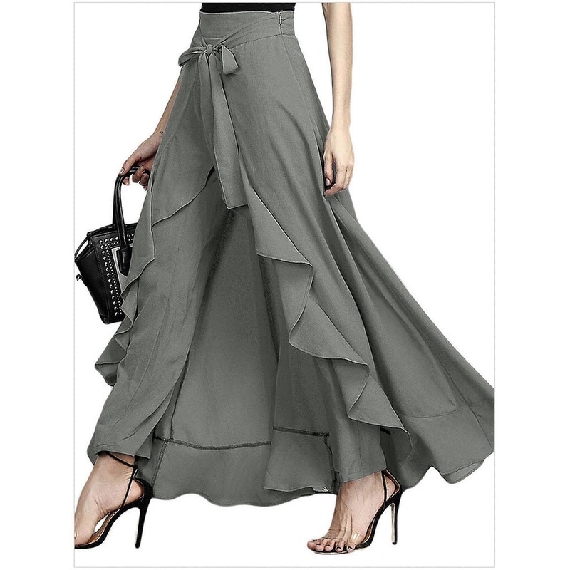 High-Waisted Wide-Leg Chiffon Pants for Women – Grey, XL, European and American Style, Autumn Fashion, Large Size