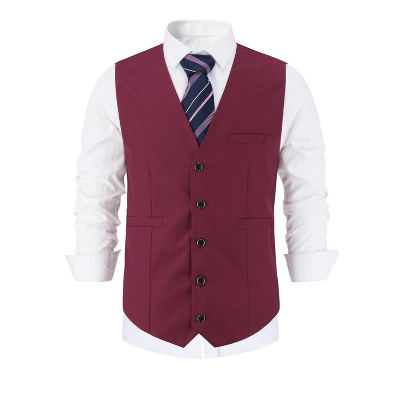 YOUTHUP Mens Business Suit Vest Slim Fit Solid Color Formal Waiscoat