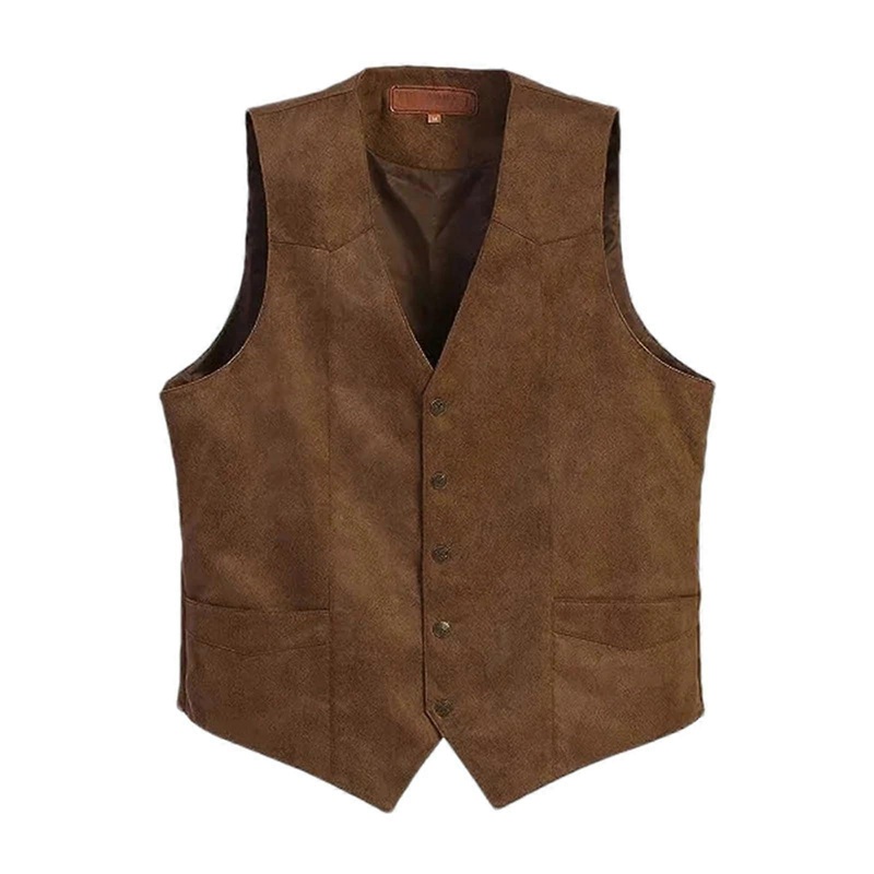 Men’s Casual Sleeveless Vest Coat Retro VNeck Slim Fit Suede Formal Motorcycle Vest XL Dark Brown