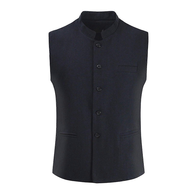 Men’s Vintage Suit Vest  Collar Tweed Herringbone Vest M navy