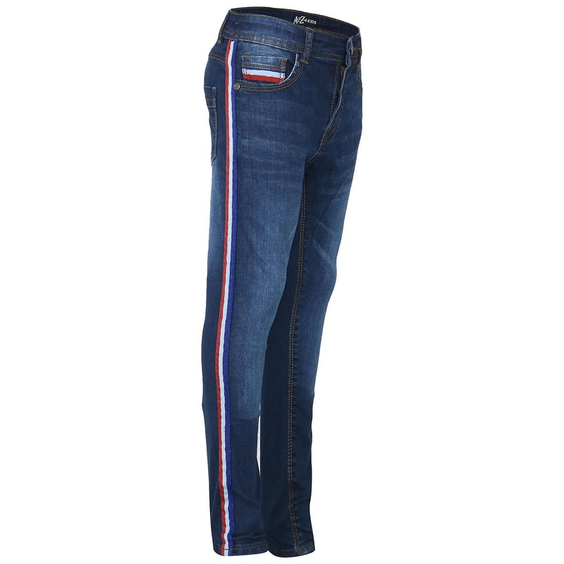 Boys Contrast Taped Dark Blue Denim Pants