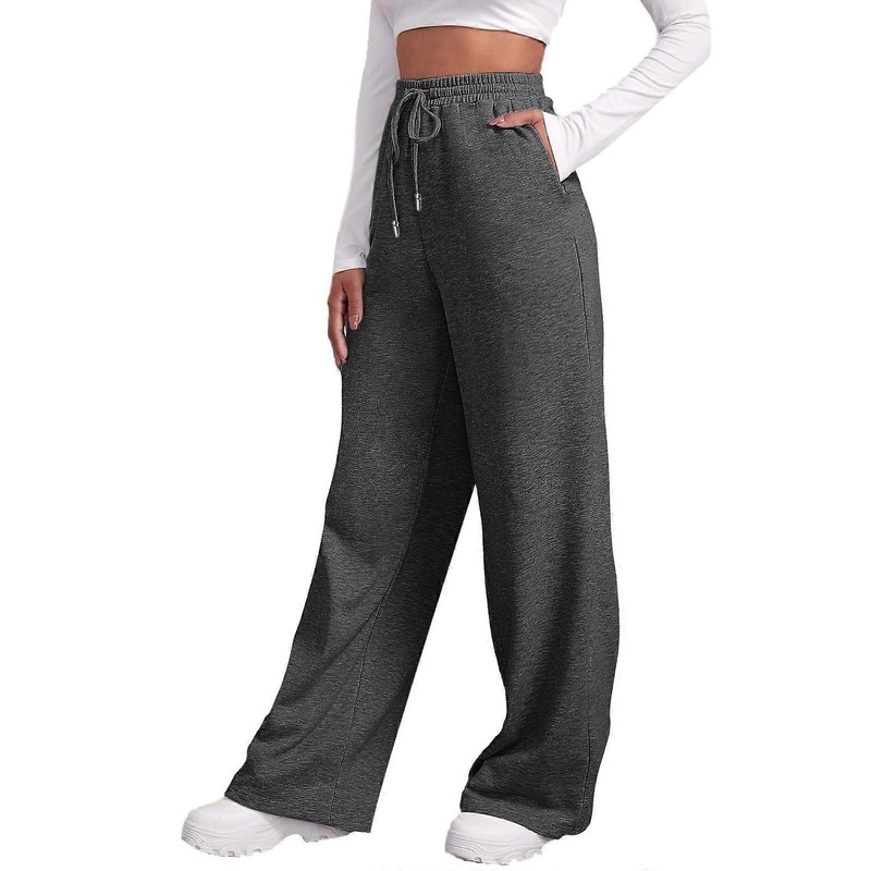 Women’s LooseFit Jogging Pants WideLeg Sports Trousers Dark Gray Size S