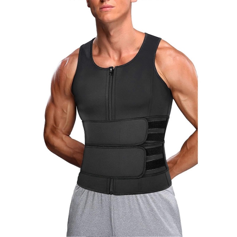 Body Shaping Sauna Vest For Men, Double Belt Waist Trainer, Soft Breathable Fabric, Size XXL