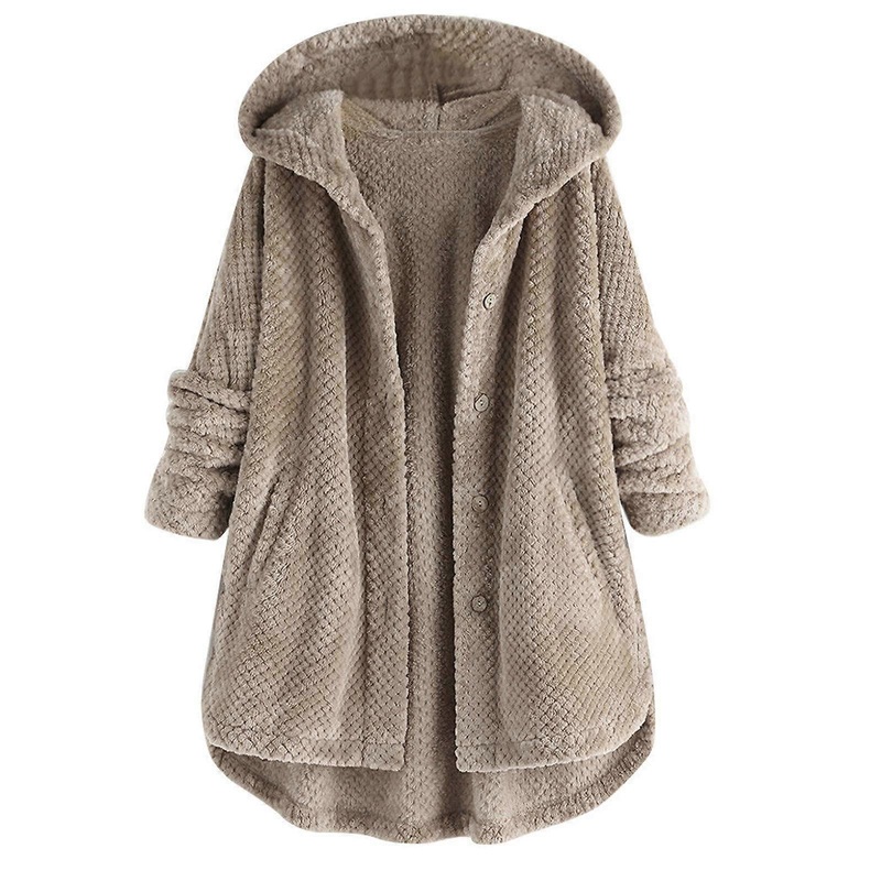 Women’s Coat Oversize Winter Coat Hooded Plush Fleece Teddy Coat With Pockets Grey XL