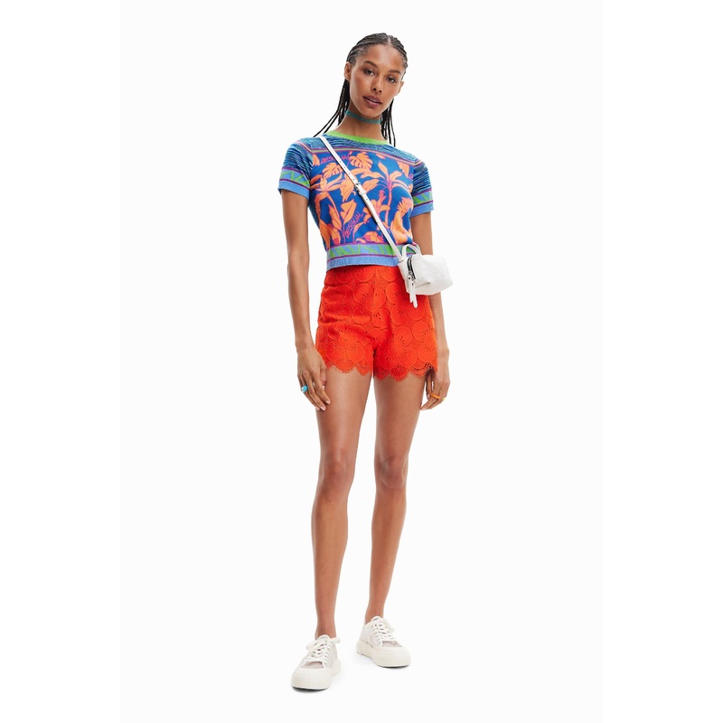 Desigual Preston Orange Red Lace Shorts 23SWPW04 3074