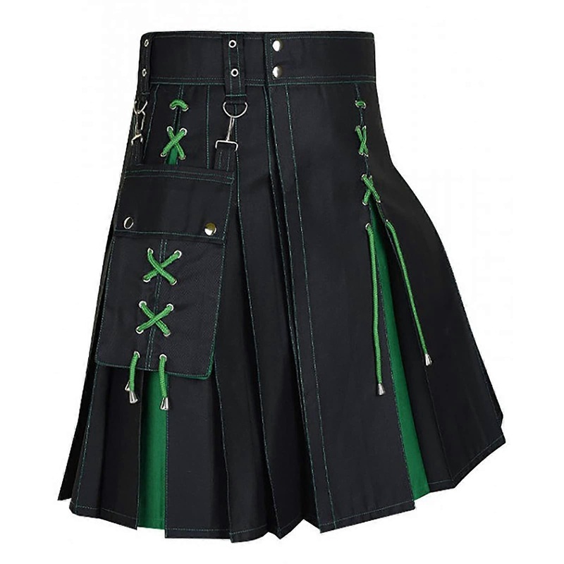 Fitness Men’s Clothing Design Sense Fashion Trend Scottish Holiday Dress Multicoloured Medieval Pleated Skirt Outdoor Trousers Men’s Cargo Green XXL