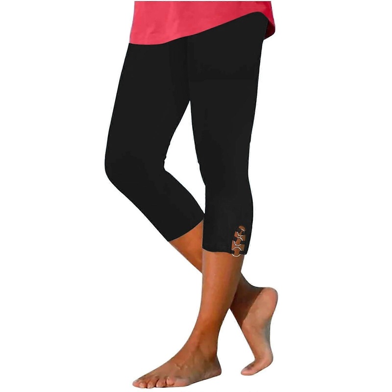Women’s Solid Color Sport Leggings, Summer Workout Pants, Black, Size L